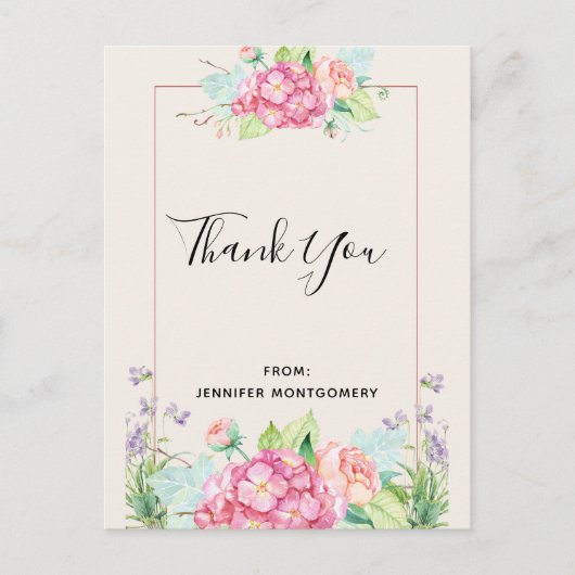 Modern roze Waterverf Floral Bouquet bedankt Briefkaart (Voorkant)