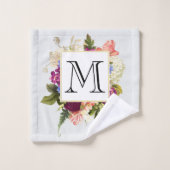 Modern Roze Waterverf Floral Bouquet Monogram Bad Handdoek (Wasdoekje)