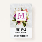 Modern Roze Waterverf Floral Bouquet Monogram Badge (Voorkant)