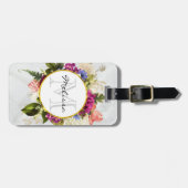 Modern Roze Waterverf Floral Bouquet Monogram Bagagelabel (Voorkant horizontaal)