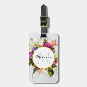 Modern Roze Waterverf Floral Bouquet Monogram Bagagelabel