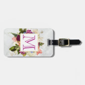 Modern Roze Waterverf Floral Bouquet Monogram Bagagelabel (Voorkant horizontaal)