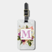 Modern Roze Waterverf Floral Bouquet Monogram Bagagelabel (Voorkant verticaal)