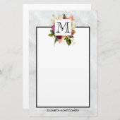 Modern Roze Waterverf Floral Bouquet Monogram Briefpapier (Voorkant / Achterkant)