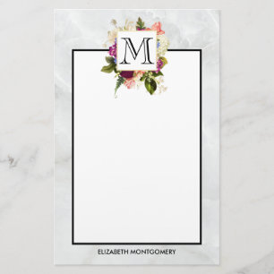 Modern Roze Waterverf Floral Bouquet Monogram Briefpapier