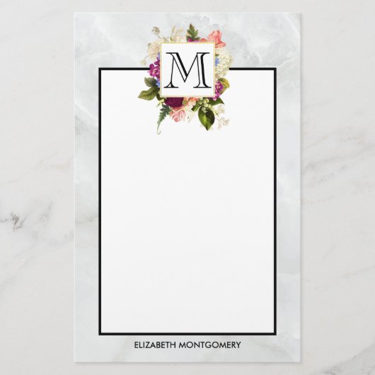 Modern Roze Waterverf Floral Bouquet Monogram Briefpapier (Voorkant)