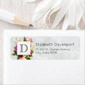 Modern Roze Waterverf Floral Bouquet Monogram Etiket (Insitu)