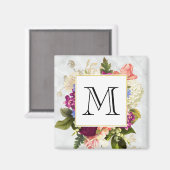 Modern Roze Waterverf Floral Bouquet Monogram Magneet (Voorkant / Achterkant)
