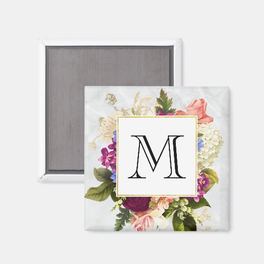 Modern Roze Waterverf Floral Bouquet Monogram Magneet (Voorkant / Achterkant)