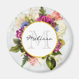 Modern Roze Waterverf Floral Bouquet Monogram Magneet