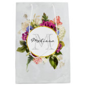 Modern Roze Waterverf Floral Bouquet Monogram Medium Cadeauzakje (Voorkant)