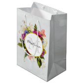 Modern Roze Waterverf Floral Bouquet Monogram Medium Cadeauzakje (Voorkant Gekanteld)