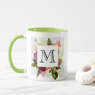 Modern Roze Waterverf Floral Bouquet Monogram Mok