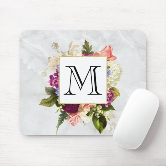 Modern Roze Waterverf Floral Bouquet Monogram Muismat (Met muis)