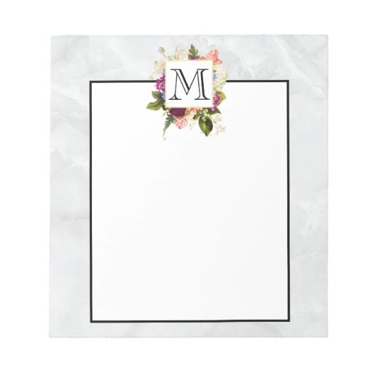 Modern Roze Waterverf Floral Bouquet Monogram Notitieblok (Voorkant)