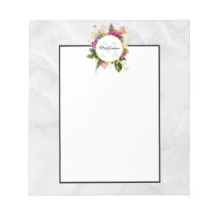 Modern Roze Waterverf Floral Bouquet Monogram Notitieblok