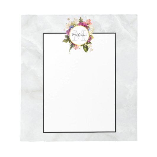 Modern Roze Waterverf Floral Bouquet Monogram Notitieblok (Voorkant)