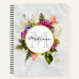 Modern Roze Waterverf Floral Bouquet Monogram Notitieboek