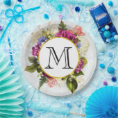 Modern Roze Waterverf Floral Bouquet Monogram Papieren Bordje (Feest)