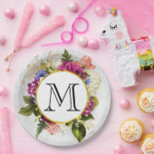 Modern Roze Waterverf Floral Bouquet Monogram Papieren Bordje (Feest)