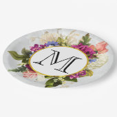 Modern Roze Waterverf Floral Bouquet Monogram Papieren Bordje (Gekanteld)