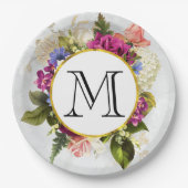 Modern Roze Waterverf Floral Bouquet Monogram Papieren Bordje (Voorkant)