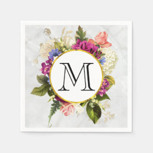 Modern Roze Waterverf Floral Bouquet Monogram Servet