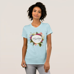 Modern Roze Waterverf Floral Bouquet Monogram T-shirt
