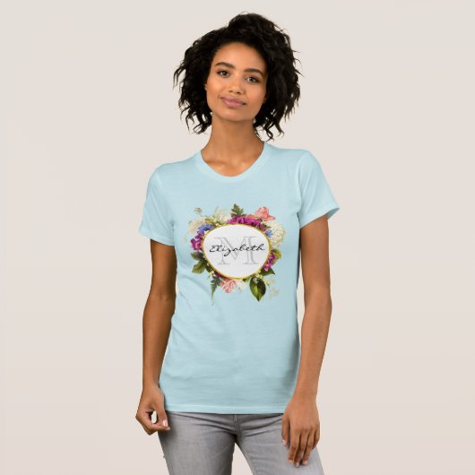 Modern Roze Waterverf Floral Bouquet Monogram T-shirt (Voorkant volledig)