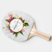 Modern Roze Waterverf Floral Bouquet Monogram Tafeltennisbatje (Zijkant)