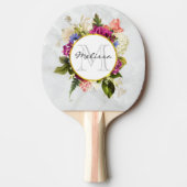 Modern Roze Waterverf Floral Bouquet Monogram Tafeltennisbatje (Voorkant)