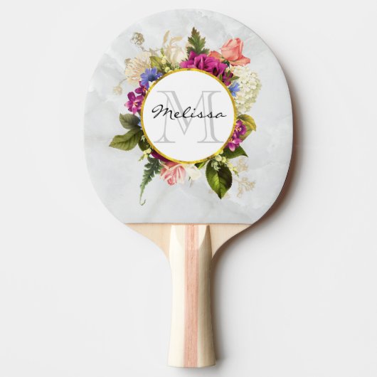Modern Roze Waterverf Floral Bouquet Monogram Tafeltennisbatje (Voorkant)