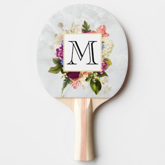 Modern Roze Waterverf Floral Bouquet Monogram Tafeltennisbatje (Voorkant)