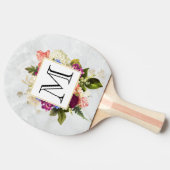 Modern Roze Waterverf Floral Bouquet Monogram Tafeltennisbatje (Zijkant)