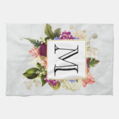 Modern Roze Waterverf Floral Bouquet Monogram Theedoek (Horizontaal)