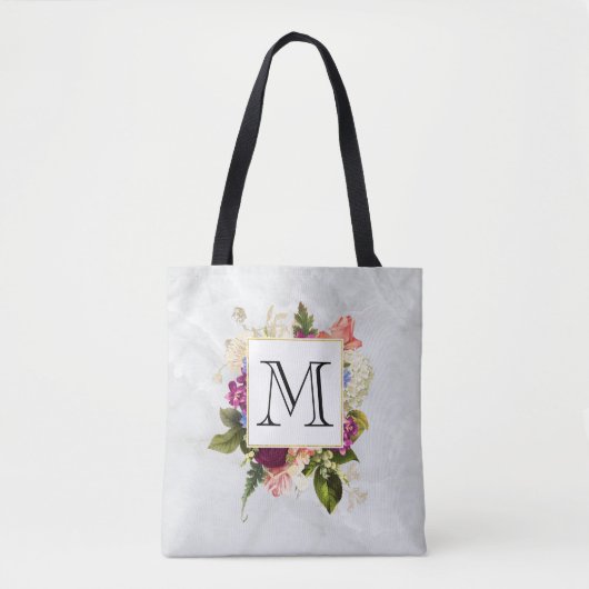 Modern Roze Waterverf Floral Bouquet Monogram Tote Bag (Voorkant)