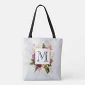 Modern Roze Waterverf Floral Bouquet Monogram Tote Bag (Achterkant)