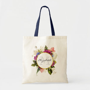 Modern Roze Waterverf Floral Bouquet Monogram Tote Bag