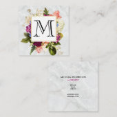 Modern Roze Waterverf Floral Bouquet Monogram Vierkante Visitekaartje (Voorkant / Achterkant)
