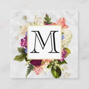 Modern Roze Waterverf Floral Bouquet Monogram Vierkante Visitekaartje