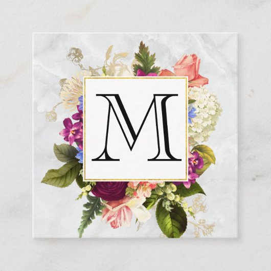 Modern Roze Waterverf Floral Bouquet Monogram Vierkante Visitekaartje (Voorkant)