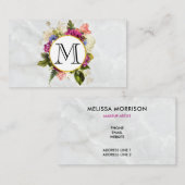 Modern Roze Waterverf Floral Bouquet Monogram Visitekaartje (Voorkant / Achterkant)