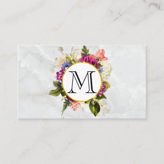 Modern Roze Waterverf Floral Bouquet Monogram Visitekaartje (Voorkant)