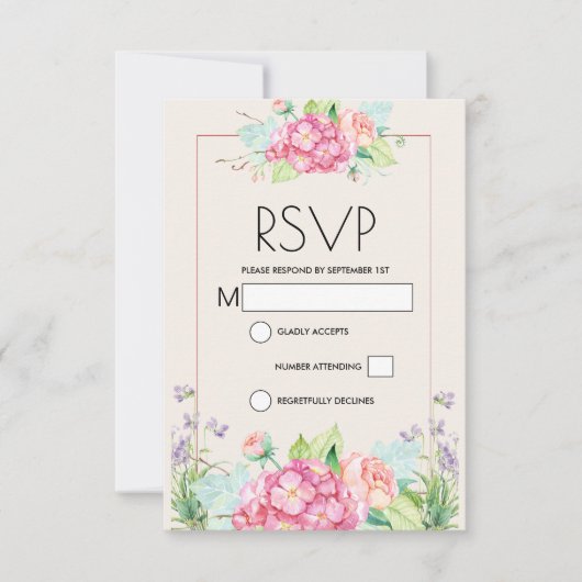 Modern Roze Waterverf Floral Bouquet RSVP Kaartje (Voorkant)