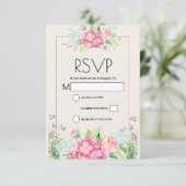 Modern Roze Waterverf Floral Bouquet RSVP Kaartje (Staand voorkant)