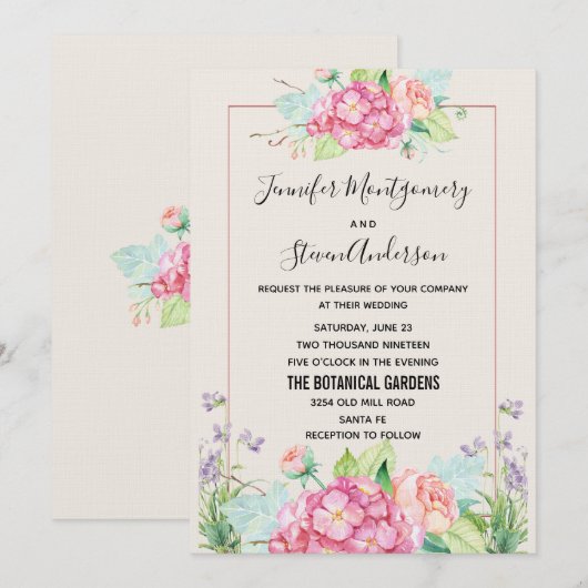 Modern roze Waterverf Floral Bouquet Wedding Kaart (Voorkant / Achterkant)