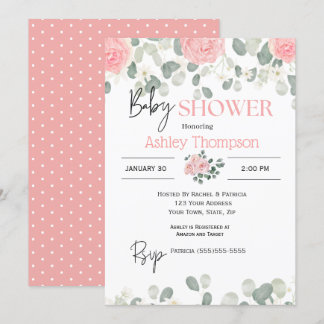Modern Roze Waterverf Floral Girls Baby shower Kaart