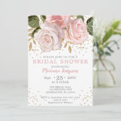 Modern Roze Waterverf Floral Gold Glitter Invitat Kaart (Staand voorkant)