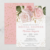 Modern Roze Waterverf Floral Gold Glitter Invitat Kaart (Voorkant / Achterkant)