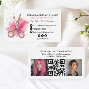Modern Roze Waterverf Hair Stylist Logo Sociaal Visitekaartje